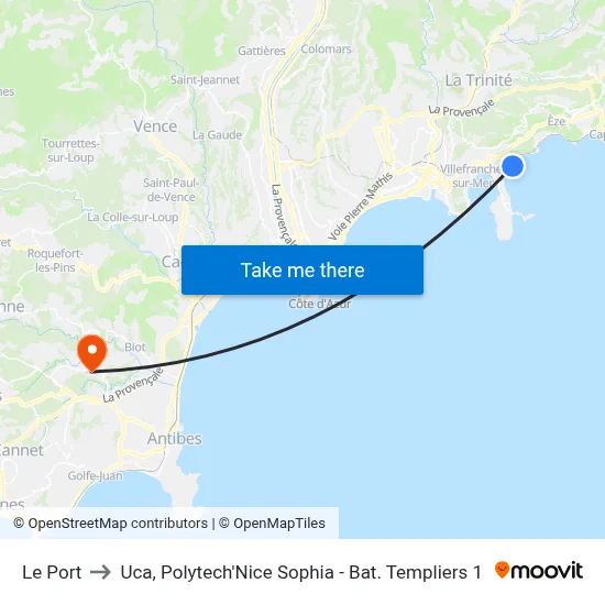 Le Port to Uca, Polytech'Nice Sophia - Bat. Templiers 1 map