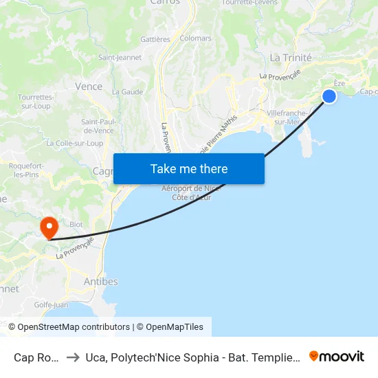Cap Roux to Uca, Polytech'Nice Sophia - Bat. Templiers 1 map