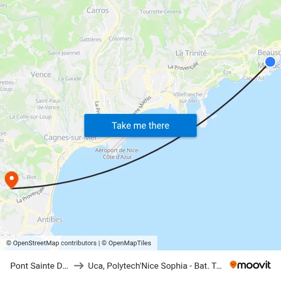 Pont Sainte-Devote to Uca, Polytech'Nice Sophia - Bat. Templiers 1 map