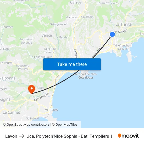 Lavoir to Uca, Polytech'Nice Sophia - Bat. Templiers 1 map