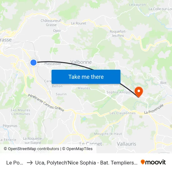 Le Pont to Uca, Polytech'Nice Sophia - Bat. Templiers 1 map
