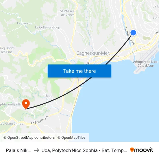 Palais Nikaia to Uca, Polytech'Nice Sophia - Bat. Templiers 1 map