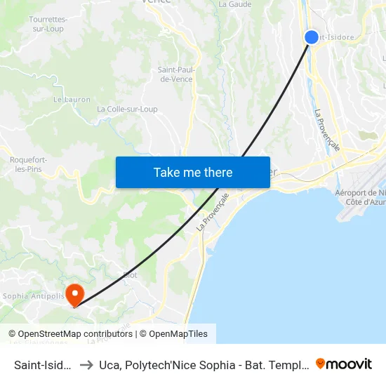Saint-Isidore to Uca, Polytech'Nice Sophia - Bat. Templiers 1 map