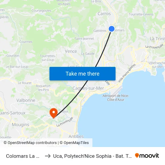 Colomars La Manda to Uca, Polytech'Nice Sophia - Bat. Templiers 1 map