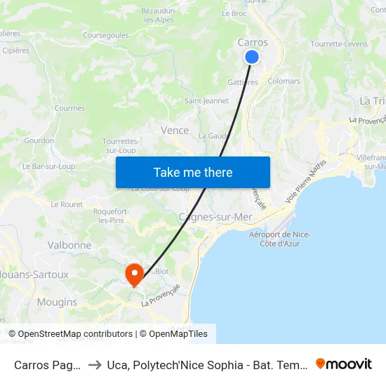 Carros Pagnol to Uca, Polytech'Nice Sophia - Bat. Templiers 1 map