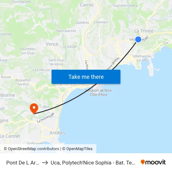 Pont De L Ariane to Uca, Polytech'Nice Sophia - Bat. Templiers 1 map