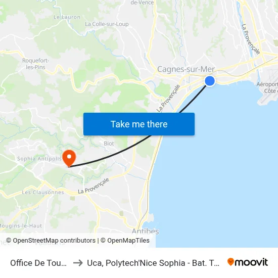 Office De Tourisme to Uca, Polytech'Nice Sophia - Bat. Templiers 1 map