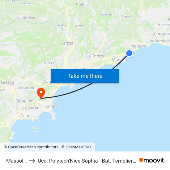 Massolin to Uca, Polytech'Nice Sophia - Bat. Templiers 1 map