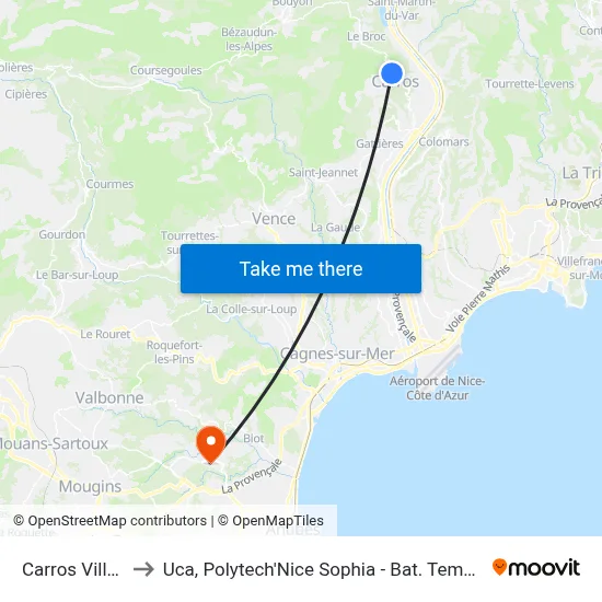 Carros Village to Uca, Polytech'Nice Sophia - Bat. Templiers 1 map