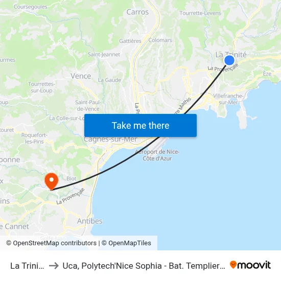 La Trinité to Uca, Polytech'Nice Sophia - Bat. Templiers 1 map