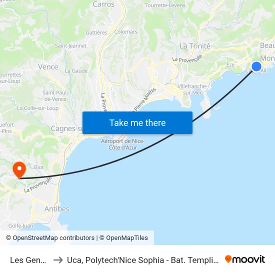 Les Genets to Uca, Polytech'Nice Sophia - Bat. Templiers 1 map