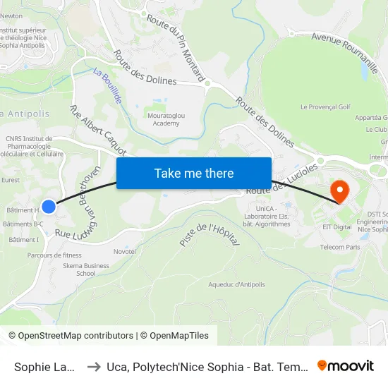 Sophie Laffitte to Uca, Polytech'Nice Sophia - Bat. Templiers 1 map