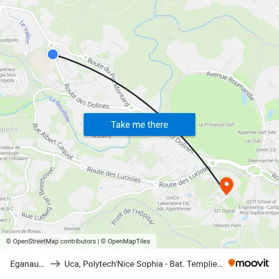 Eganaude to Uca, Polytech'Nice Sophia - Bat. Templiers 1 map