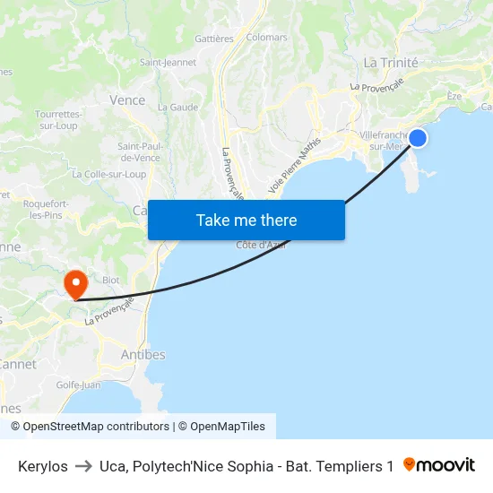 Kerylos to Uca, Polytech'Nice Sophia - Bat. Templiers 1 map