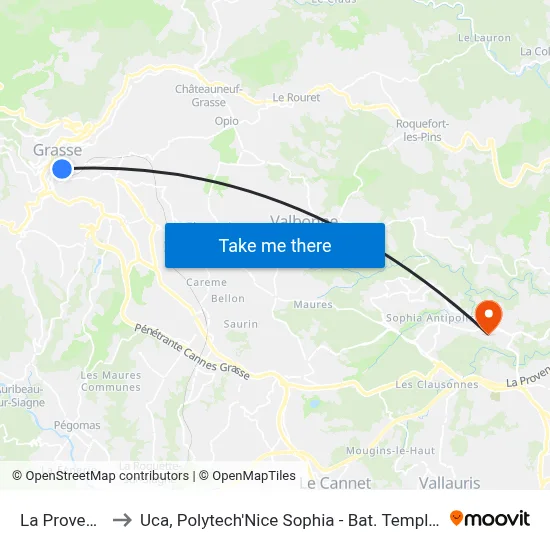 La Provence to Uca, Polytech'Nice Sophia - Bat. Templiers 1 map