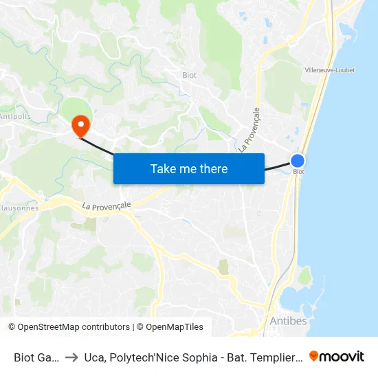 Biot Gare to Uca, Polytech'Nice Sophia - Bat. Templiers 1 map