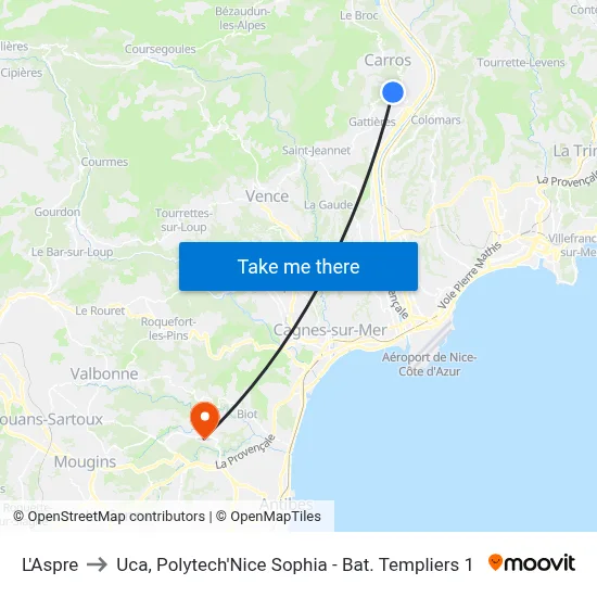 L'Aspre to Uca, Polytech'Nice Sophia - Bat. Templiers 1 map