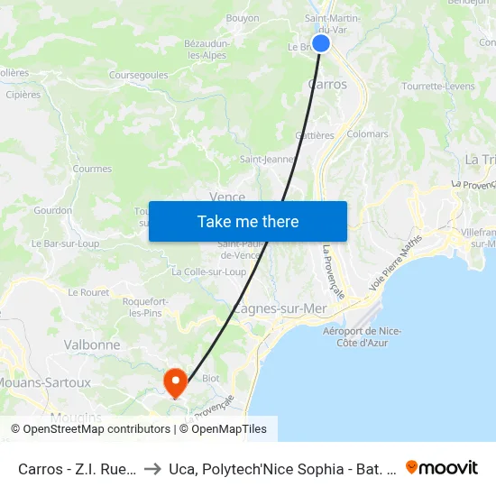 Carros - Z.I. Rue 18 Bis to Uca, Polytech'Nice Sophia - Bat. Templiers 1 map