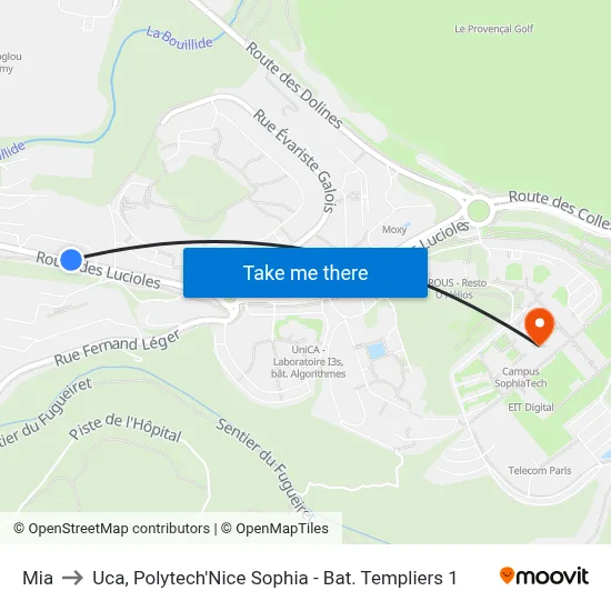 Mia to Uca, Polytech'Nice Sophia - Bat. Templiers 1 map