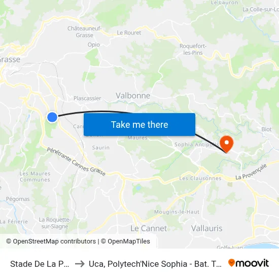 Stade De La Paoûte to Uca, Polytech'Nice Sophia - Bat. Templiers 1 map