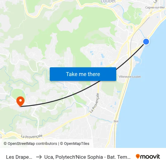 Les Drapeaux to Uca, Polytech'Nice Sophia - Bat. Templiers 1 map
