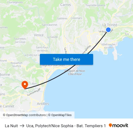 La Nuit to Uca, Polytech'Nice Sophia - Bat. Templiers 1 map