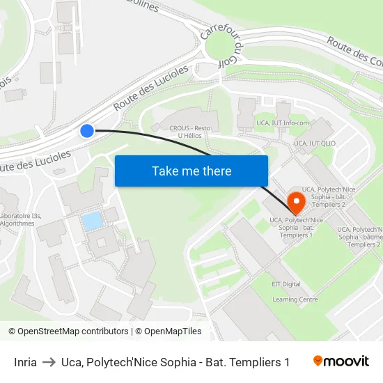 Inria to Uca, Polytech'Nice Sophia - Bat. Templiers 1 map