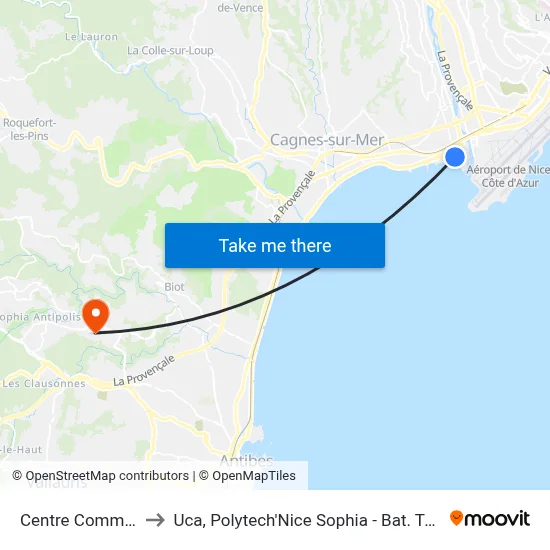 Centre Commercial to Uca, Polytech'Nice Sophia - Bat. Templiers 1 map