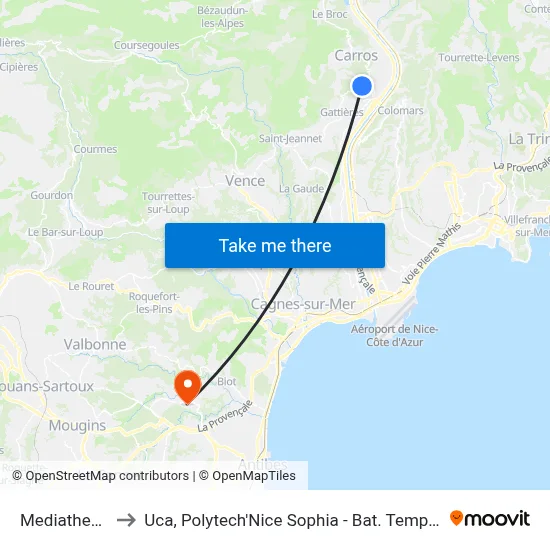 Mediatheque to Uca, Polytech'Nice Sophia - Bat. Templiers 1 map