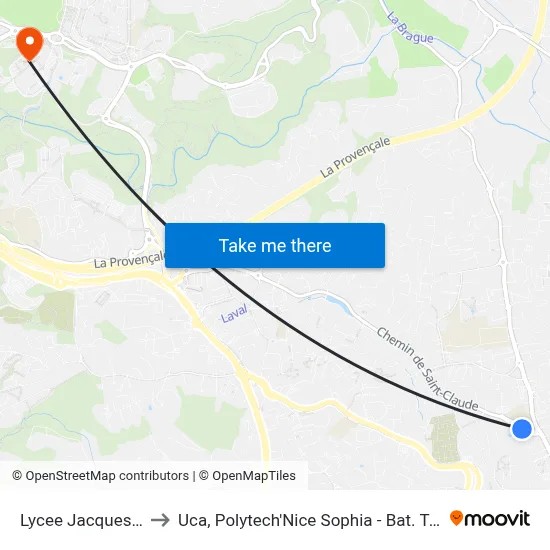 Lycée Jacques Dolle to Uca, Polytech'Nice Sophia - Bat. Templiers 1 map