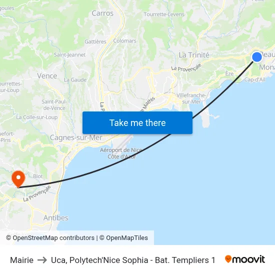 Mairie to Uca, Polytech'Nice Sophia - Bat. Templiers 1 map