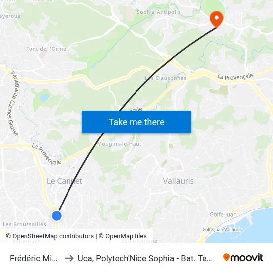 Frédéric Mistral to Uca, Polytech'Nice Sophia - Bat. Templiers 1 map