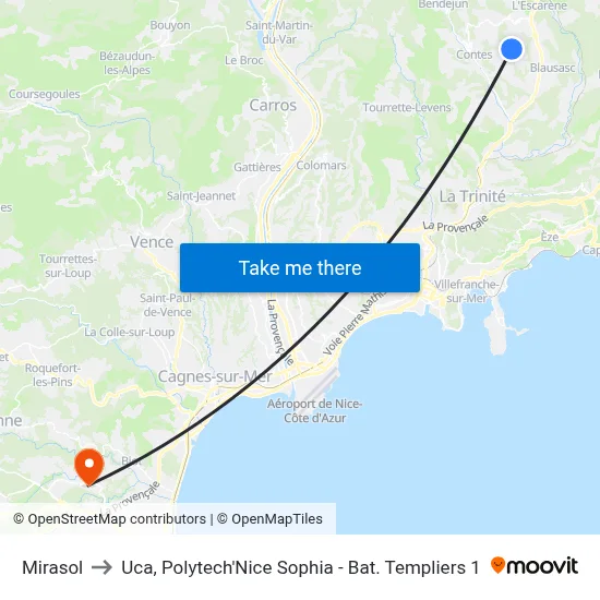Mirasol to Uca, Polytech'Nice Sophia - Bat. Templiers 1 map