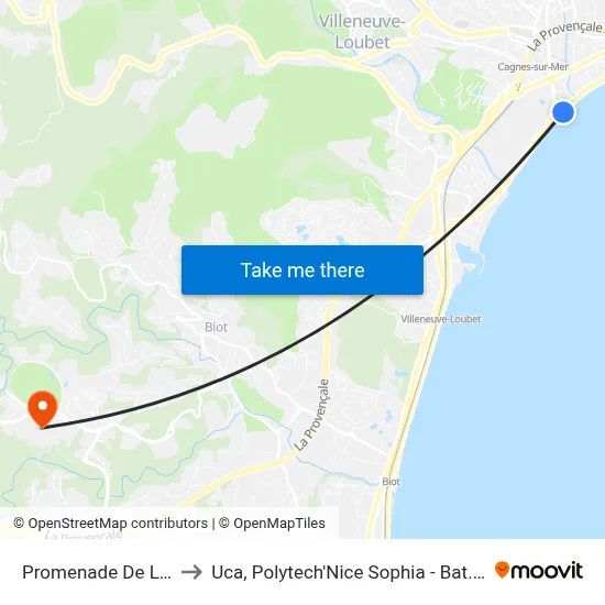 Promenade De La Plage to Uca, Polytech'Nice Sophia - Bat. Templiers 1 map