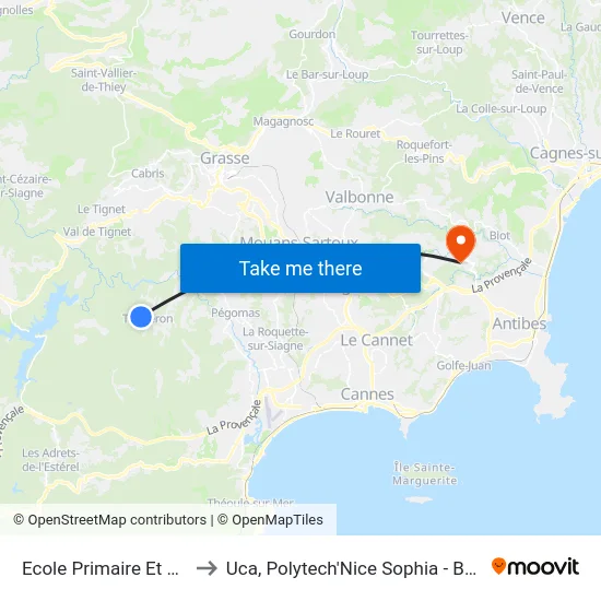 Ecole Primaire Et Maternelle to Uca, Polytech'Nice Sophia - Bat. Templiers 1 map