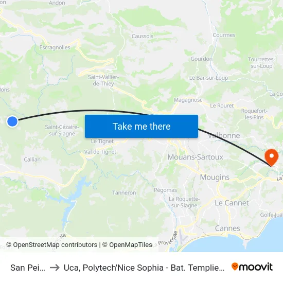 San Peire to Uca, Polytech'Nice Sophia - Bat. Templiers 1 map