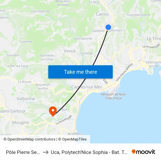 Pôle Pierre Servella to Uca, Polytech'Nice Sophia - Bat. Templiers 1 map
