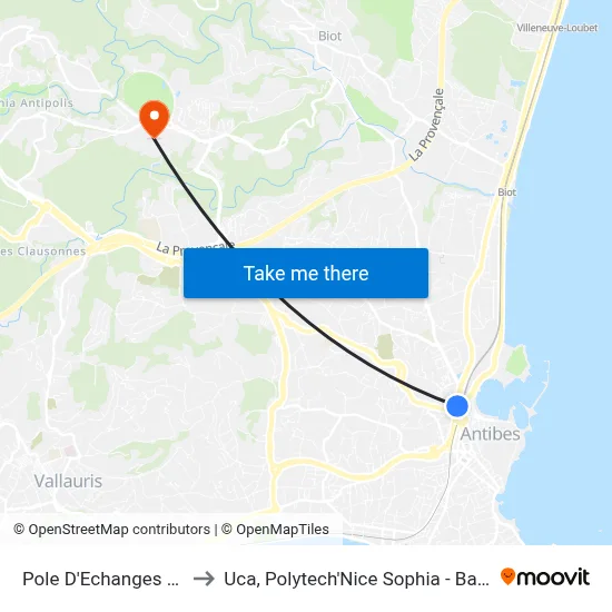 Pole D'Echanges D'Antibes to Uca, Polytech'Nice Sophia - Bat. Templiers 1 map