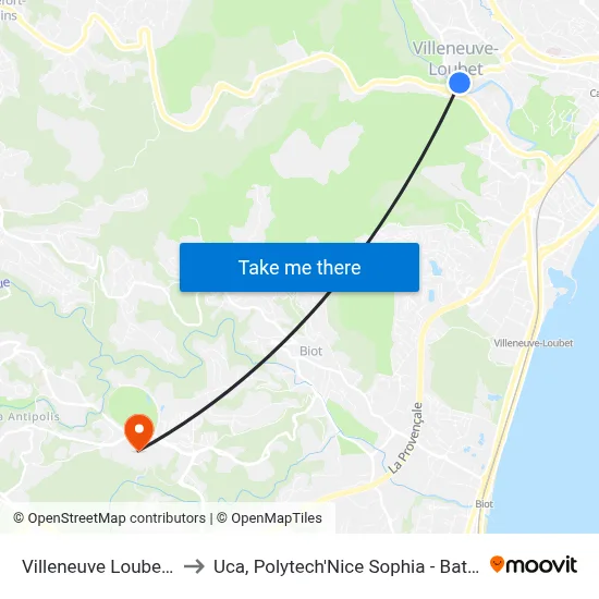 Villeneuve Loubet Village to Uca, Polytech'Nice Sophia - Bat. Templiers 1 map