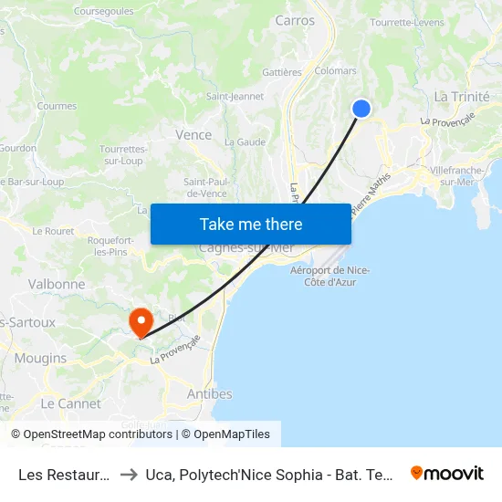 Les Restaurants to Uca, Polytech'Nice Sophia - Bat. Templiers 1 map