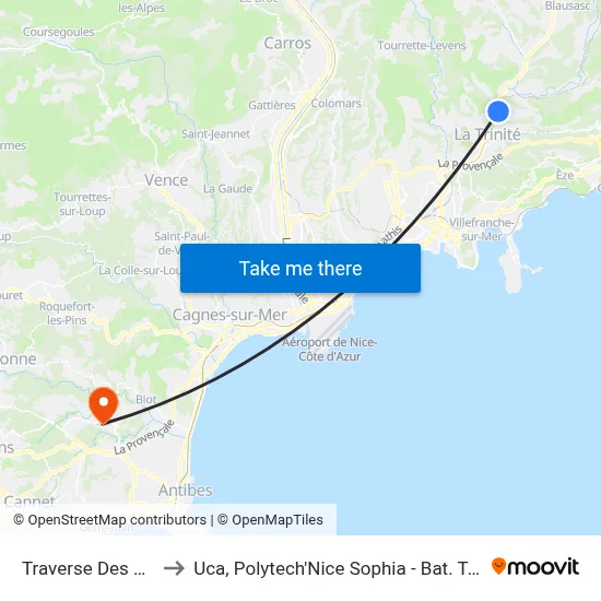 Traverse Des Ecoles to Uca, Polytech'Nice Sophia - Bat. Templiers 1 map