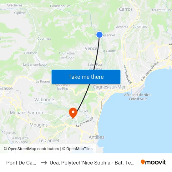 Pont De Cagnes to Uca, Polytech'Nice Sophia - Bat. Templiers 1 map