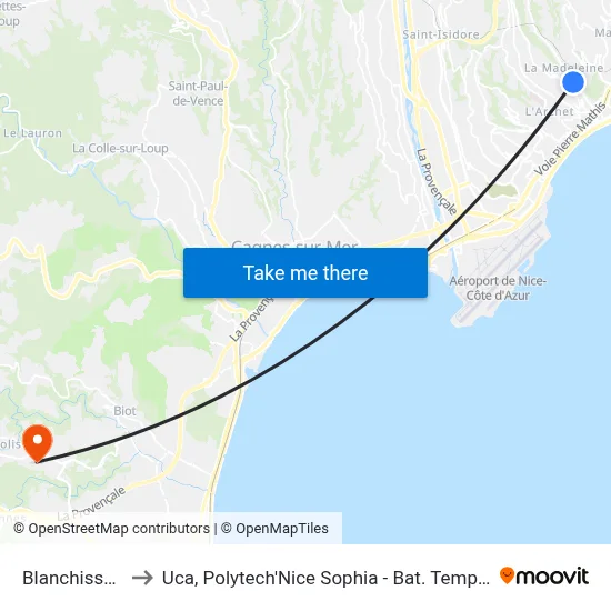 Blanchisserie to Uca, Polytech'Nice Sophia - Bat. Templiers 1 map