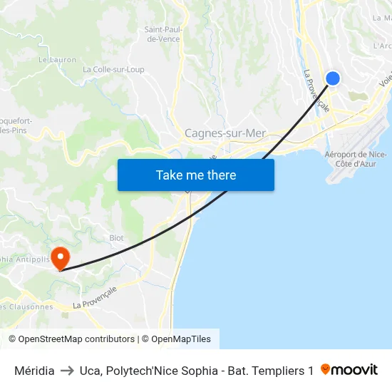 Méridia to Uca, Polytech'Nice Sophia - Bat. Templiers 1 map