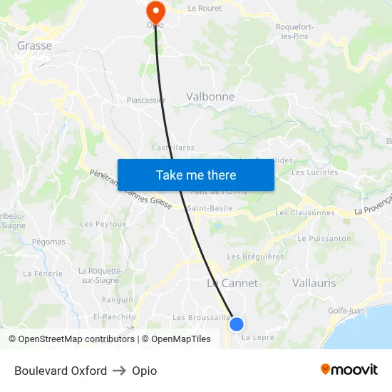 Boulevard Oxford to Opio map