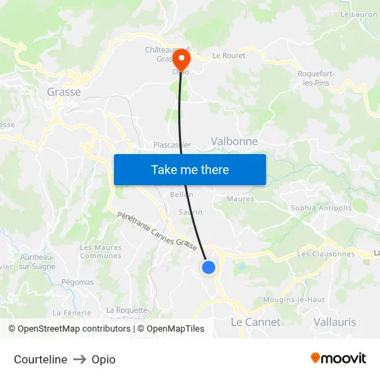 Courteline to Opio map