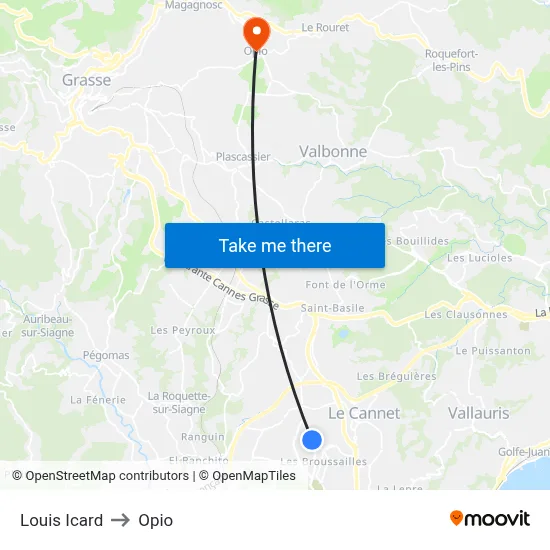 Louis Icard to Opio map