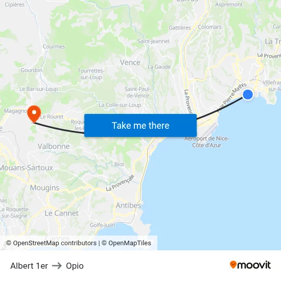Albert 1er to Opio map