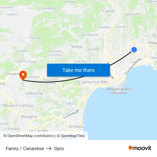 Fanny / Canavèse to Opio map