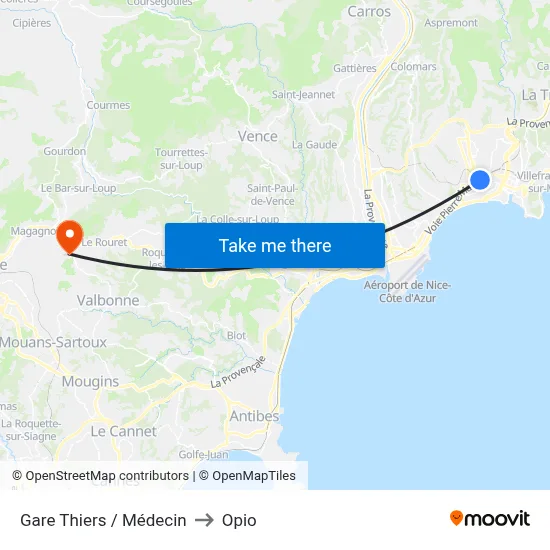 Gare Thiers / Médecin to Opio map